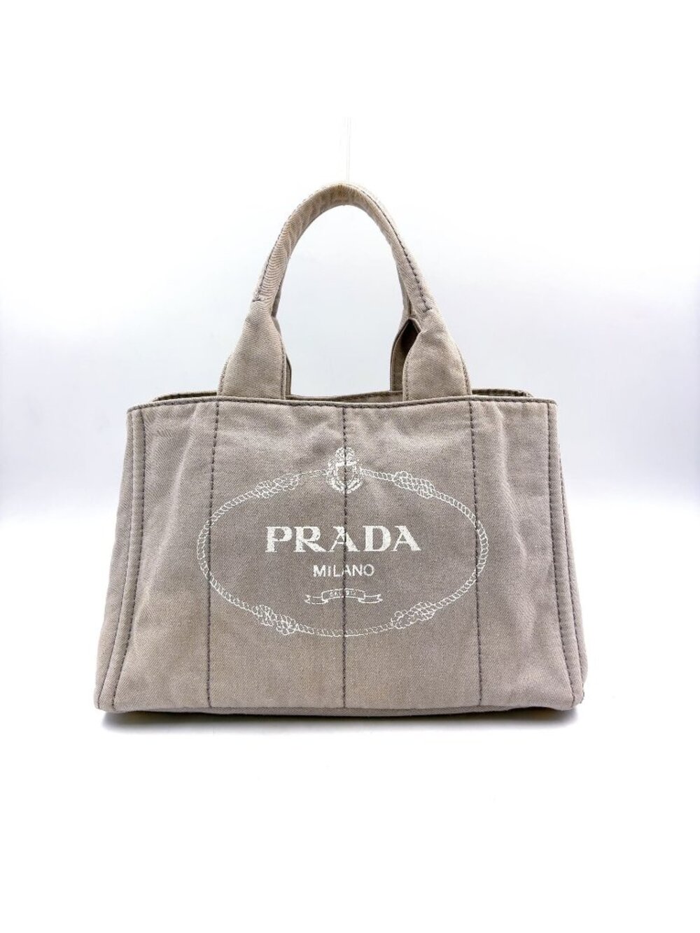 Prada Canapa Canvas Light Gray Tote Bag Gold